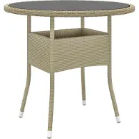 Syfax Table de jardin Ø80x75 cm Verre trempé/résine tressée Beige