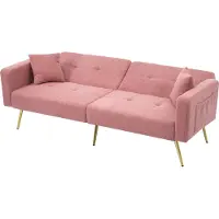 MODFU Canapé Droit Convertible - 2 Places Rangement Latéral Tissu Sherpa Rose