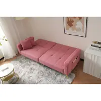 OKWISH Canapé Droit Convertible - Avec Rangement Latéral 2 Places Tissu Sherpa Rose