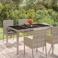 Prolenta Maison Exclusive - Table de jardin dessus en verre Gris 150x90x75cm Résine tressée