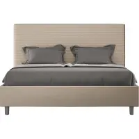 Ityhome - Lit double coffre rembourré 140x210 similicuir taupe Focus