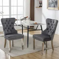 Flieks Chaises de salle à manger, Lot de 2, Chaises de cuisine Chaise rembourrée avec pieds en acier inoxydable, Chaise de salle à manger avec revêtement en velours, Gris