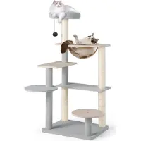 Costway Arbre à chat 113cm, Arbre pour chats petit meuble avec plates-formes, capsule spatiale, poteaux en sisal & jouets, arbre d'activité Arbre à grimper Bois Gris
