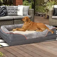 StarTech.com Lit orthopédique pour chien XXL - Matelas pour chien - Mousse ultra-moelleuse - Imperméable - Housse amovible - Bordure en coton - Gris foncé