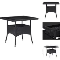 vidaXL Table de jardin noire poly rotin et verre - Tables de jardin
