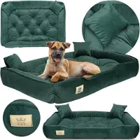 AIO Factory Lit pour chien, Canapé, 115X95 Cm, Oreiller, Dormir, Velours, Vert foncé