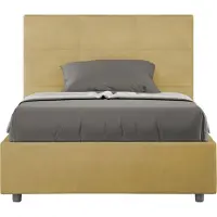 Ityhome - Lit 1 place et demi coffre rembourré 120x200 microfibre ocre Mika