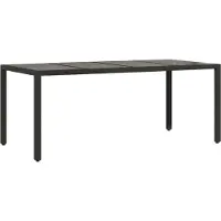 Syfax Table de jardin dessus en verre Noir 190x90x75cm Résine tressée