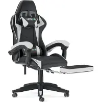 Bigzzia Chaise de jeu avec repose-pieds - chaise de jeu ergonomique - avec coussin lombaire + appui-tête - chaise de jeu - réglable en hauteur - blanc
