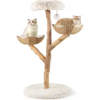 StarTech.com Arbre à chat - Tour d'escalade pour chats - Hauteur 122 cm - 3 niveaux - 2 paniers en rotin - Siège en peluche douce - Corde en jute et balle - Bois massif - Blanc