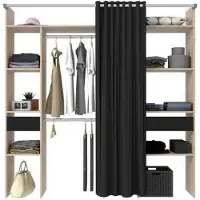 Ekipa Dressing ARTIC avec rideau, 198 x 203 cm, 2 colonnes, 2 penderies, 2 tiroirs, Chene Jackson et noir