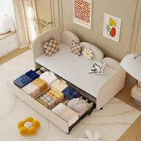 MODFU Banquette-Lit 90x200 cm avec Lit Gigogne 90x190 cm - Lit Convertible en Métal et Velours, Design Contemporain pour Chambre, Beige, Sans Matelas