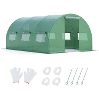 Costway Serre 12m² 4x3x2m, serre en film plastique avec structure métallique, 6 fenêtres à filet enroulables & 2 portes zippées, serre verte