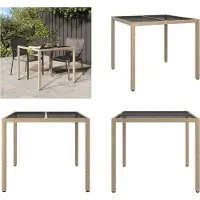vidaXL Table de jardin 90x90x75 cm Verre trempé Poly rotin Beige - Table de jardin - Tables - Tables