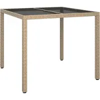 Syfax Table de jardin 90x90x75cm Verre trempé et résine tressée Beige