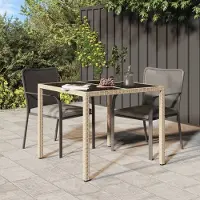 Prolenta Maison Exclusive - Table de jardin 90 x 90 x 75 cm, verre trempé, rotin synthétique beige
