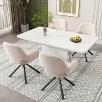 Flieks 360° Chaise de salle à manger pivotante Set de 4 avec revêtement en velours, Chaise pivotante de cuisine Chaise rembourrée avec pieds en métal, Chaise avec accoudoirs Beige