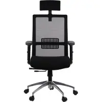 Stema Chaise de bureau ergonomique pivotante RIVERTON M/H/AL, accoudoirs réglables, appui-tête, dossier en résille, assise coulissante (avant-arrière), piètement en aluminium, noir