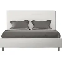 Ityhome - Lit double coffre rembourré 140x190 similicuir blanc Sunny