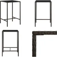 vidaXL Table de bar de jardin marron 70x70x110 cm Poly rotin et verre - Table de bar - Tables de bar - Tables hautes