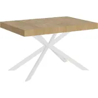 Ityhome - Table extensible 120/204x80 cm Plaker effet bois, chêne nature pieds blancs