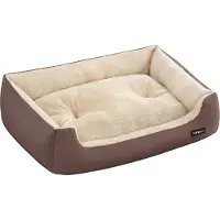 Feandrea Lit pour chien, panier pour chien avec coussin réversible, 85 x 65 x 21 cm, marron
