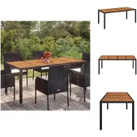 vidaXL Table de jardin avec plateau en bois Noir 190x90x75 cm Poly Rotin - Tables de jardin