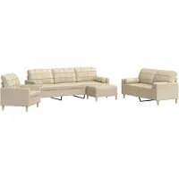vidaXL Ensemble de canapés 4 pièces avec pouf & coussins décoratifs Crème Tissu