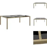 vidaXL Table de jardin 200x150x75 cm Verre dur et poly rotin Beige - Tables de jardin