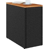 Syfax Table d'appoint de jardin avec plateau en bois noir 58 x 27,5 x 55 cm en résine tressée