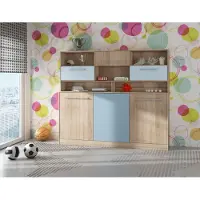 Homlando Lit mural horizontal lit-armoire ROGER 90x200 cm Lit mural pliant, lit-armoire pliant, armoire avec lit pliant intégré, lit fonctionnel SONOMA CHÊNE / BLEU (avec étagères supplémentaires)