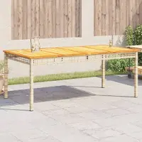 Prolenta Table de jardin exclusive - Beige - 180x90x75 cm - Polyrotin et bois d'acacia