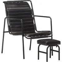 Syfax Fauteuil de relaxation avec repose-pied Noir Cuir véritable