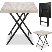 Ed Brubaker Table de jardin Lugano - 58 x 58 cm Table de balcon résistante aux intempéries en poly rotin - Table d'appoint pliable - Table de camping carrée - Table pliante pour balcon