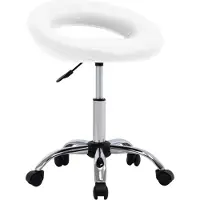 vidaXL Tabouret de travail sur roulettes Blanc Similicuir - Tabouret de travail - Tabouret à roulettes - Chaise de travail