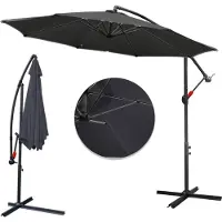 HENGDA Parasol 350cm Balcon Parasol de plage Parasol de jardin Parasol de marché, Gris Parasol de terrasse avec barre de torsion, protection solaire UV30+