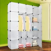 VINGO 20 cubes blanc armoire système d'étagères penderie penderie plastique DIY penderie avec portes penderie pour chambre d'enfant chambre à coucher facile à monter