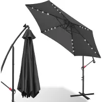 HENGDA Parasol Parasol à pied déporté Parasol de jardin Pavillon avec éclairage LED 350 cm - Gris