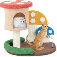 Costway Arbre à chat 4 en 1 en forme de champignon, tour pour chats avec grotte pour chats, plate-forme, tronc en sisal 60x49x59cm
