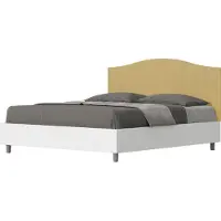 Ityhome - Lit coffre 160x200 structure frêne blanc tête de lit microfibre ocre Grace