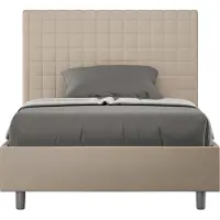 Ityhome - Lit 1 place et demi coffre rembourré 120x190 similicuir taupe Sunny