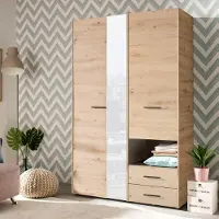 Dmora Molare - Armoire 3 Portes, 128x54 cm Chêne Marron Noué, Porte-manteaux