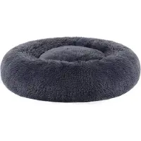 Feandrea lit moelleux pour chien, panier pour chat, coussin donut, lavable, rembourrage central amovible, peluche longue, 70 cm de diamètre, gris foncé