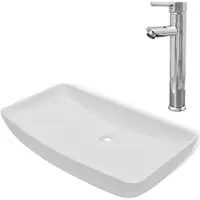 Syfax Lavabo et mitigeur Céramique Rectangulaire Blanc