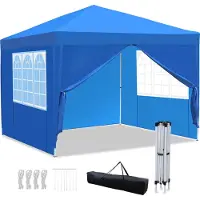 TolleTour Pavillon 3x3m, chapiteau pliable tente de jardin, protection UV, avec parties latérales pour jardin terrasse fête bleu