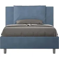 Ityhome - Lit 1 place et demi coffre rembourré 120x200 microfibre bleu Antea