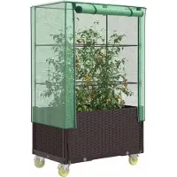 Prolenta Maison Exclusive - Potager surélevé avec rehausse et roulettes, aspect rotin, 80 x 50 x 182 cm