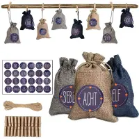 VINGO Calendrier de l'Avent Sachets en tissu à remplir Calendrier de Noël Sachets de jouets,bleu,blanc et gris
