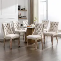 Flieks Chaise de salle à manger 6er Set, Chaise de cuisine avec dossier haut et pieds en bois massif, velours Chaise de salon Chaise de salle à manger Chaise rembourrée Chaise de table, Beige clair