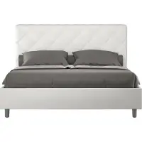 Ityhome - Lit double coffre rembourré 140x200 similicuir blanc Priya